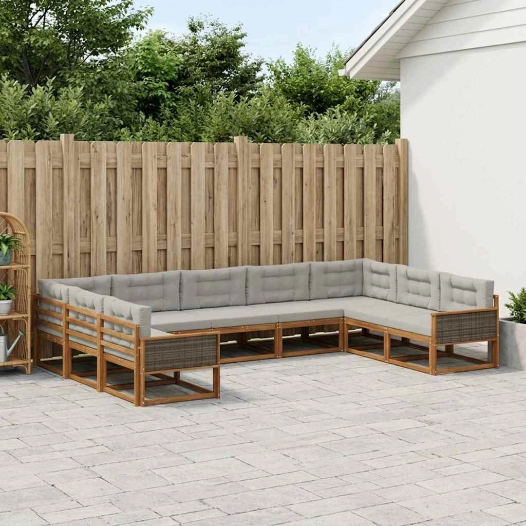 Set di divani da esterno 9 pz Naturale e Grigio Chiaro 3382879