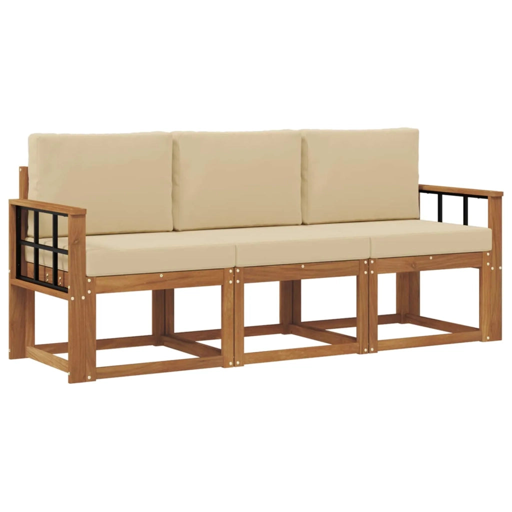 Set di divani da esterno con cuscino 3 pcs Naturale e Beige 3365951