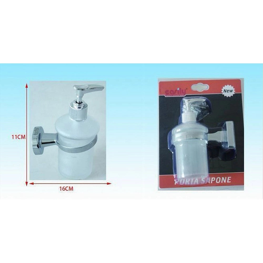 Trade Shop - Dispenser Per Sapone Liquido Acciaio Vetro Fissaggio A Parete Portasapone 52437a -