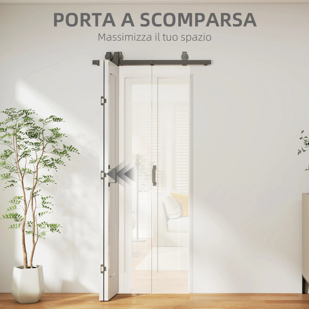 Porta Scorrevole a Libro Pieghevole a Portafoglio 70x210 cm con Superficie Verniciabile in MDF e Acciaio Bianco