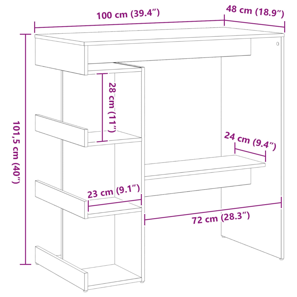Tavolo da bar in rovere nero con rack per riporre, 100x50x101.5 cm