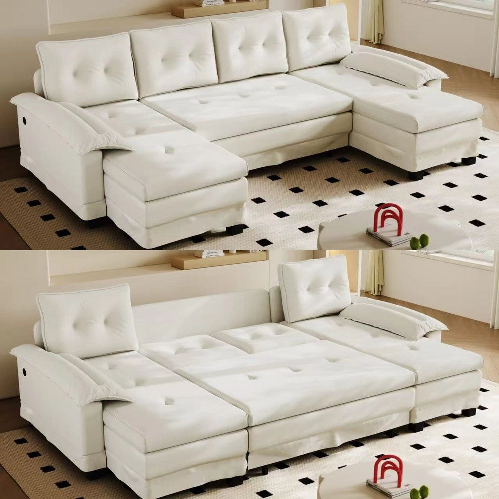 Divano Angolare ad U con Letto Estraibile ¨C Xylo ¨C Crema, USB, 278 cm