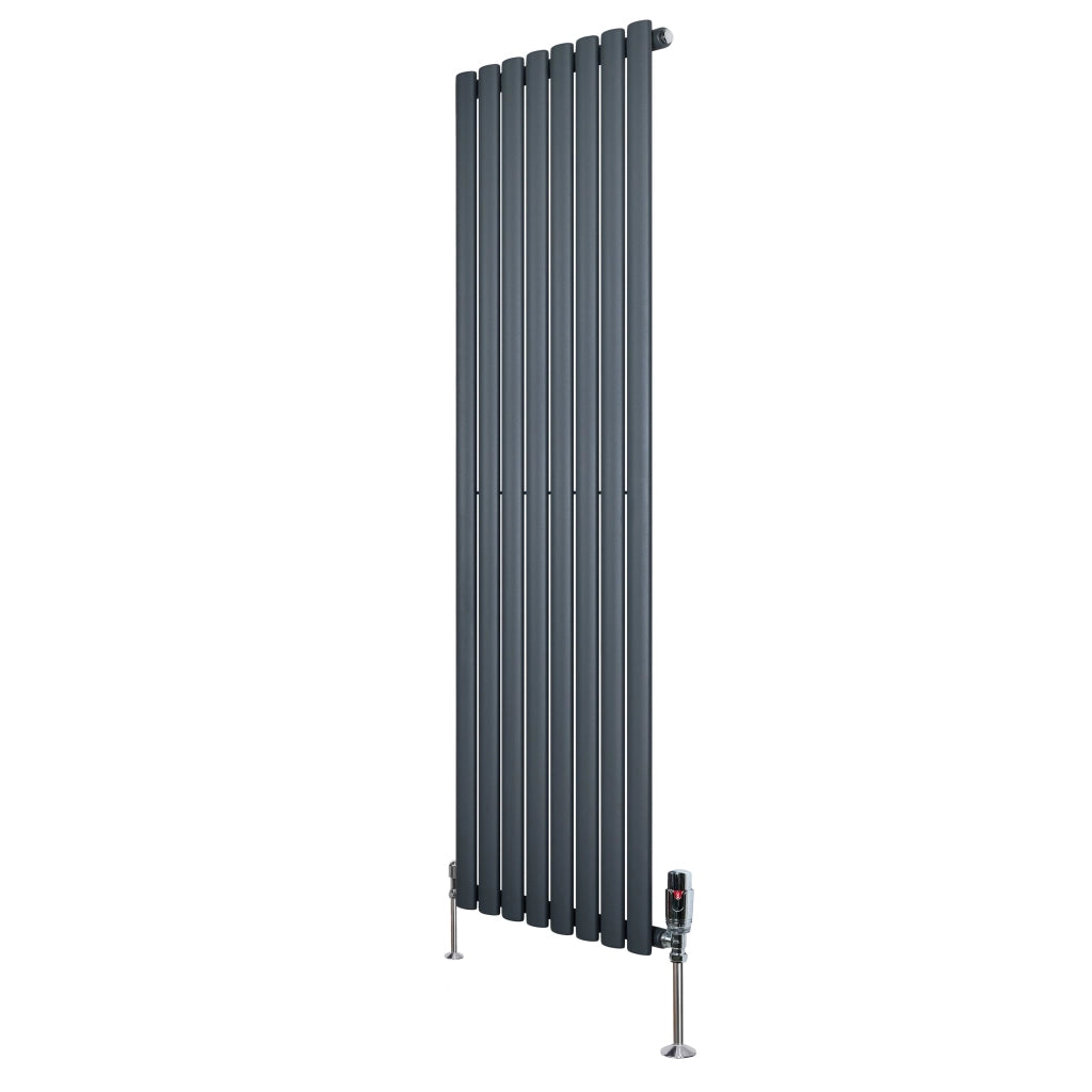 Radiatore Verticale Ovale 1600x480mm Grigio Antracite con Valvole TRV