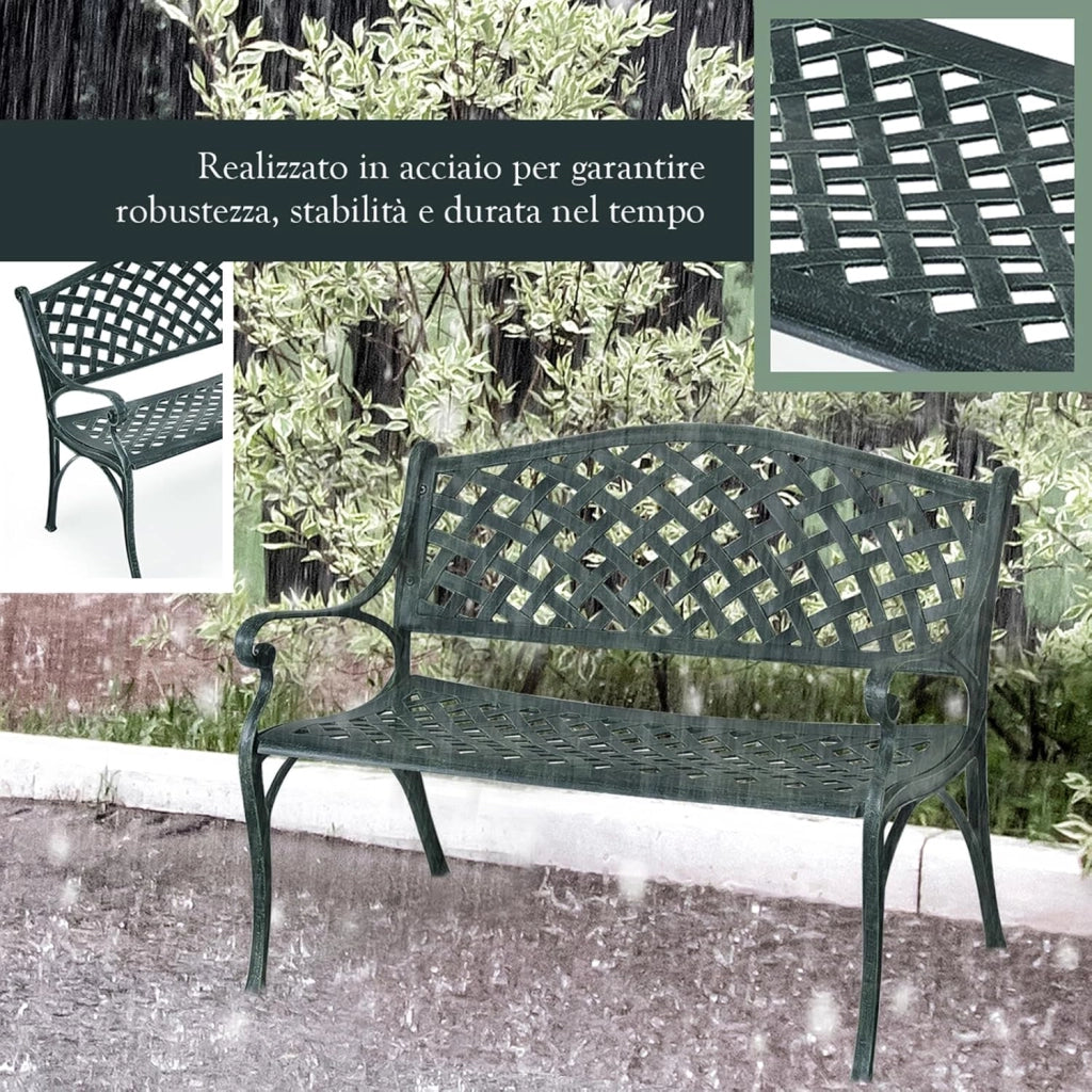 Panchina da Esterno, Panca di Metallo con Schienale Squisito, Braccioli Ergonomici e Sedile Ampio, Panchina da Giardino, Balcone e Cortile, 103 x 55 x 82 cm
