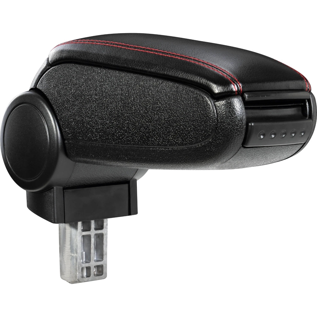Bracciolo centrale per Seat Leon 1P - con vano portaoggetti - imbottito - similpelle - nero con cuciture rosse 03_0011358