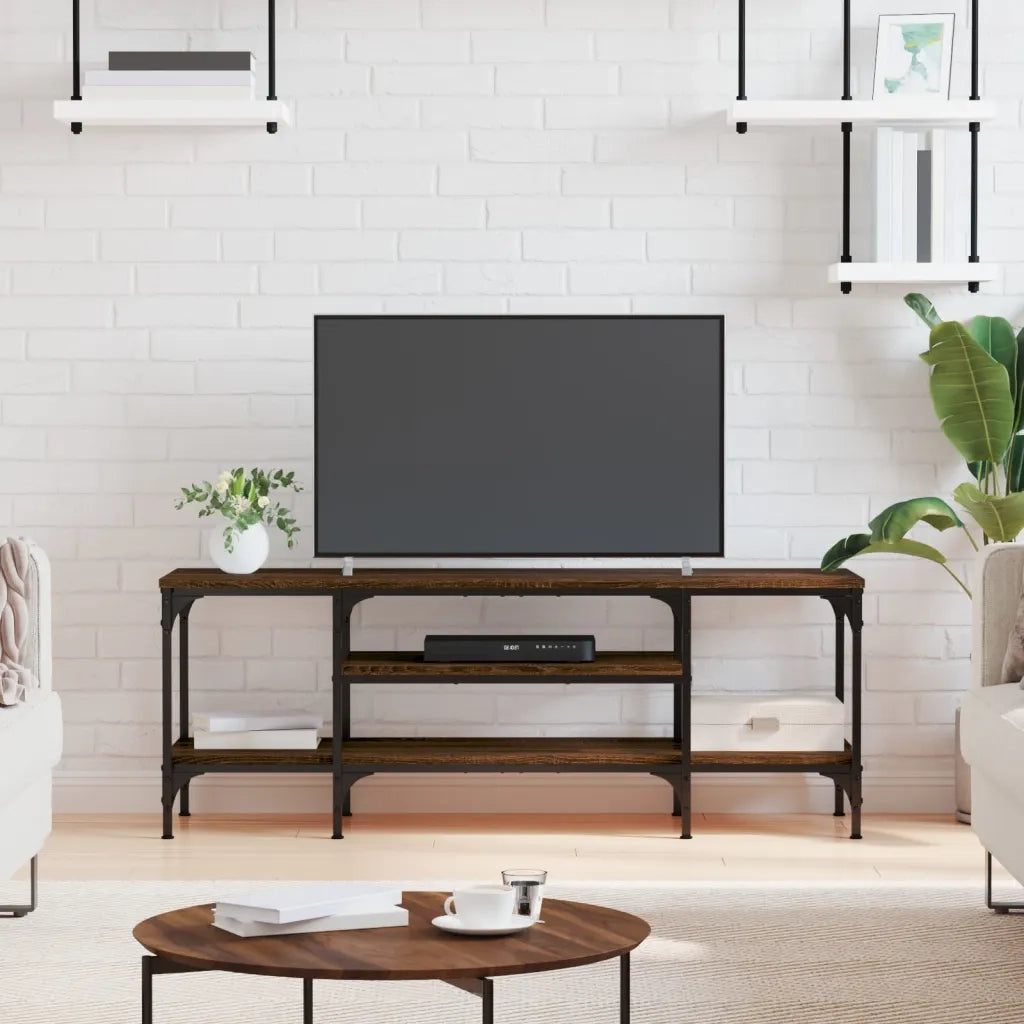 Mobile TV-Credenza per TV-Console TV Rovere Marrone 121x35x45 cm Legno Multistrato e Ferro