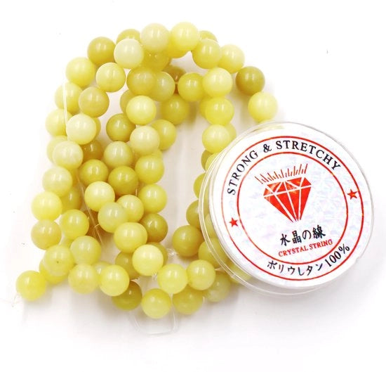 Kralen con corda per la creazione di accessori 10 mm = 76 pezzi e 1 rotolo di corda Citrona Jade 10 mm