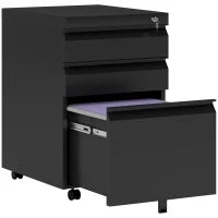 HOMCOM Mobiletto per ufficio con ruote, 3 cassetti bloccabili, 39 x 48 x 60 cm nero