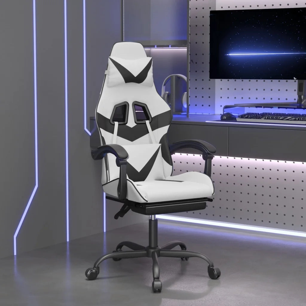 Sedia da Gaming | Sedia da e-sports Girevole Poggiapiedi Bianco e Nero Similpelle