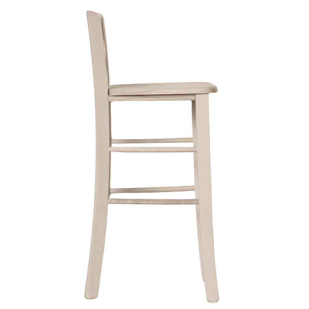 Sgabello in legno grezzo con schienale h 66 cm con seduta in legno massello