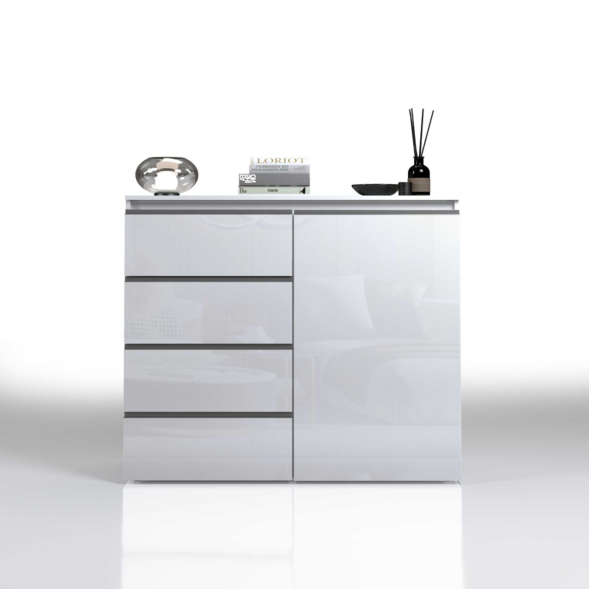 Credenza a cassettiera Magic 1 anta e 3 cassetti bianco lucido 120x40x105 cm