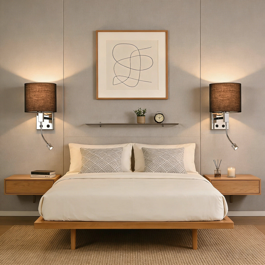 ZMH Lampada da Parete Nera Orientabile con Paralume in Tessuto Rotondo E27 per Camera da Letto Corridoio