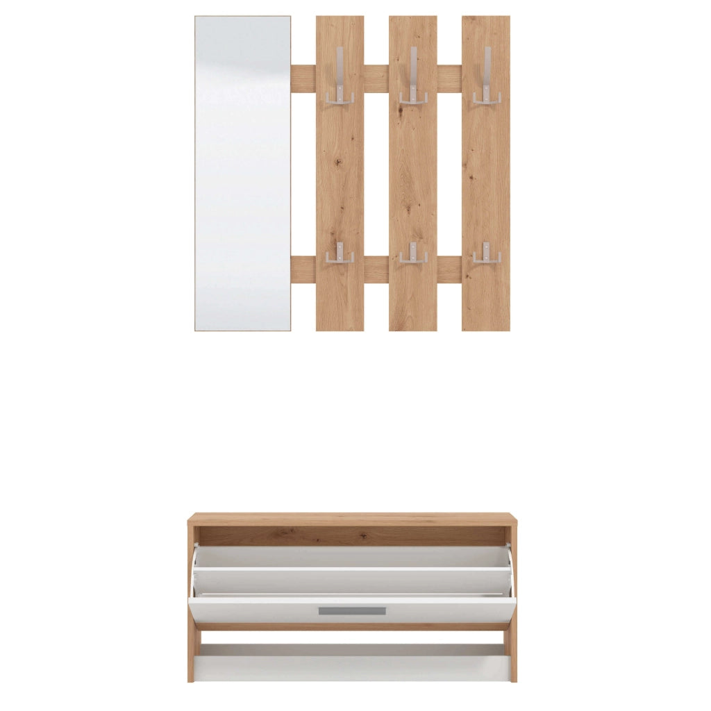 Mobile ingresso appendiabiti moderno con specchio e scarpiera - WOODWAVE
