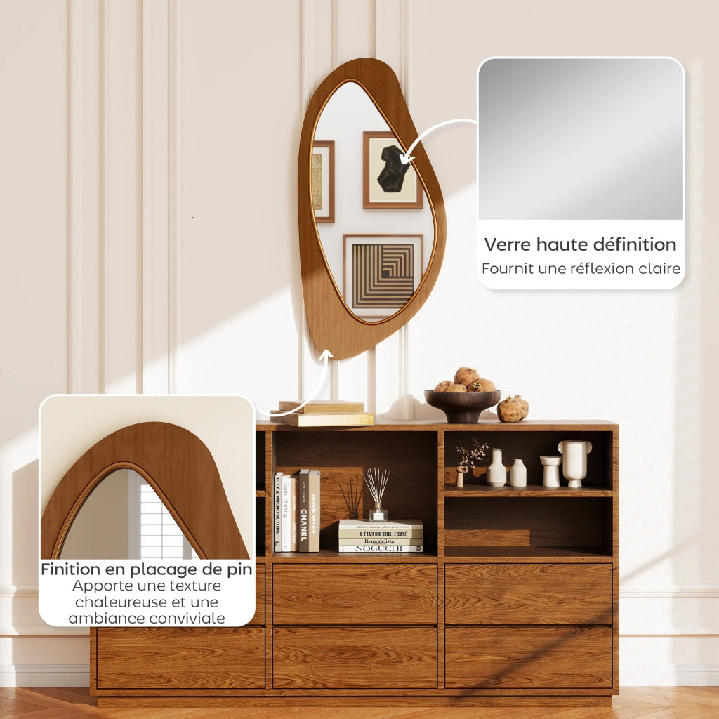 Specchio da parete asimmetrico ¨C zephmum ¨C 91.5x45 cm, effetto legno naturale