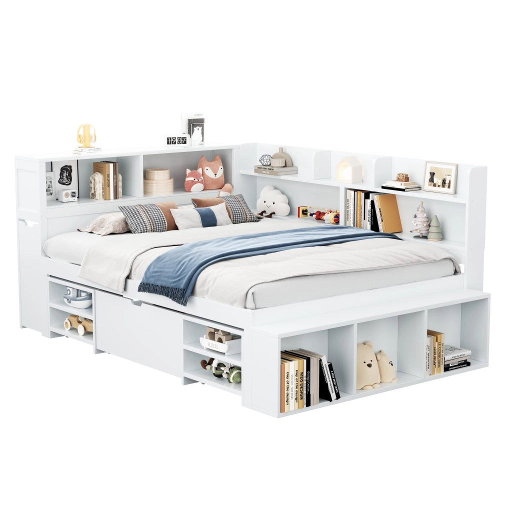 Letto singolo per bambini 140x200 cm con contenitori bianco