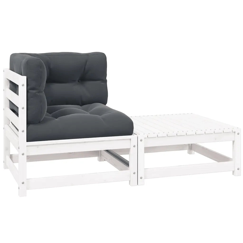 Set Divani da Giardino 2 pz Cuscini Bianchi Massello di Pino