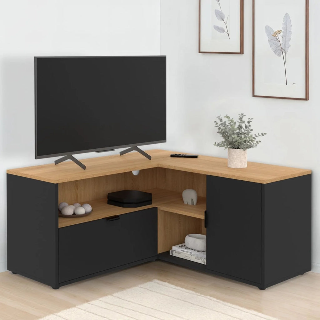 IDMarket - Mobile TV angolare BALTAZAR 90 x 90 cm in faggio e nero