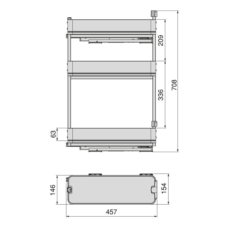Carrello estraibile con cestelli e carrello del pane Titane con fissaggio inferiore con chiusura soft, modulo 300mm