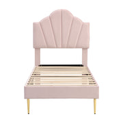 Letto Singolo 90x200 cm; 1 Posto - Testiera Regolabile; in Velluto - Rosa