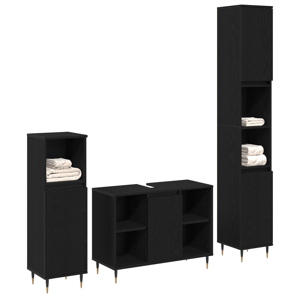Set di mobili per il bagno 3 pezzi Rovere Nero Legno ingegnerizzato
