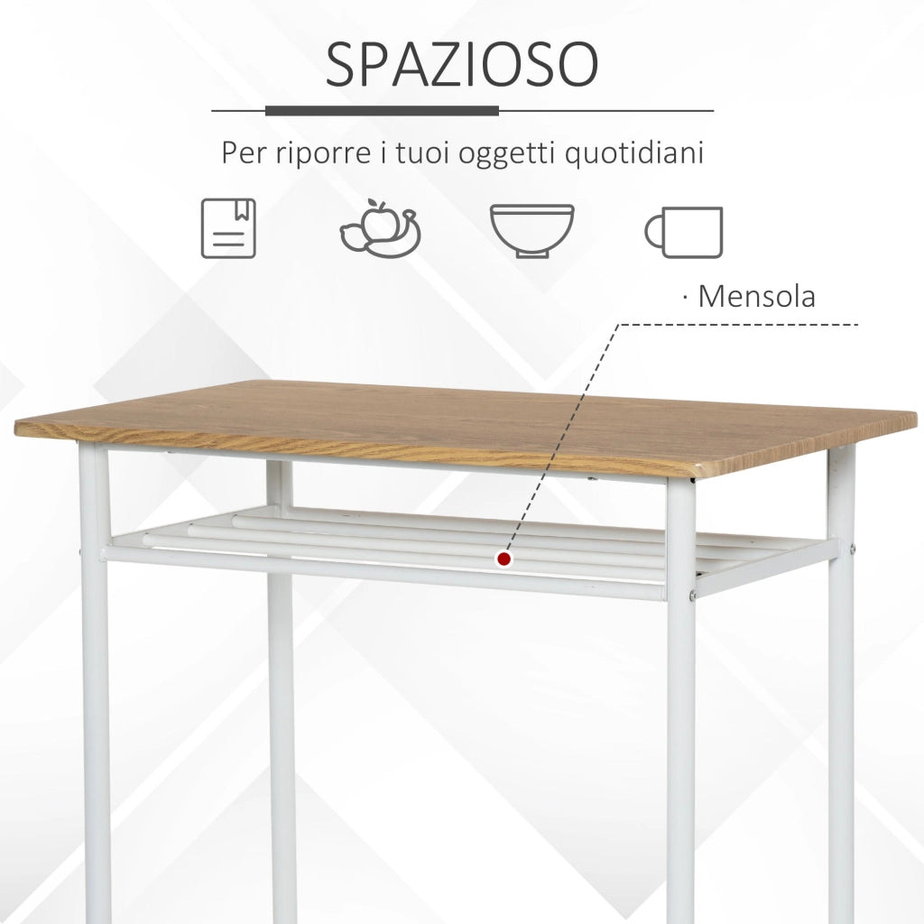 Set Tavolo Alto 80x50x90 cm e 2 Sgabelli Bianco