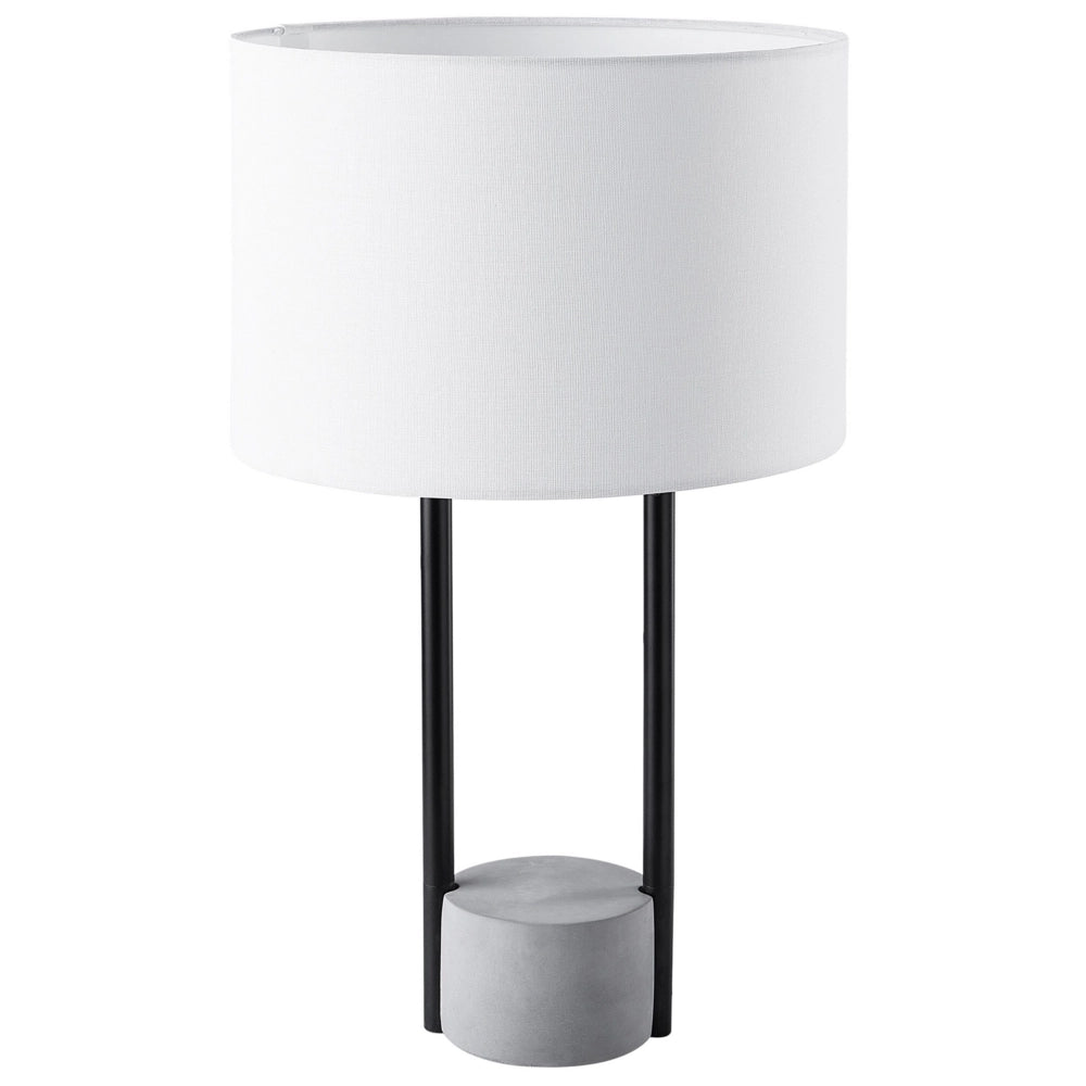 Lampada da tavolo da comodino in tessuto bianco tondo con paralume tondo e base in cemento grigio