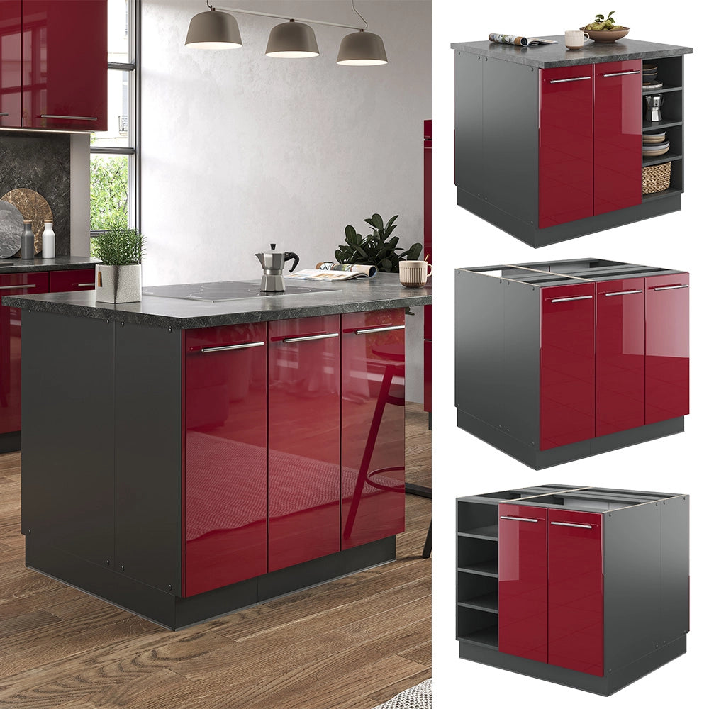 Isola cucina Fame-Line Bordeaux lucido/Antracite 90 cm senza piano di lavoro Vicco