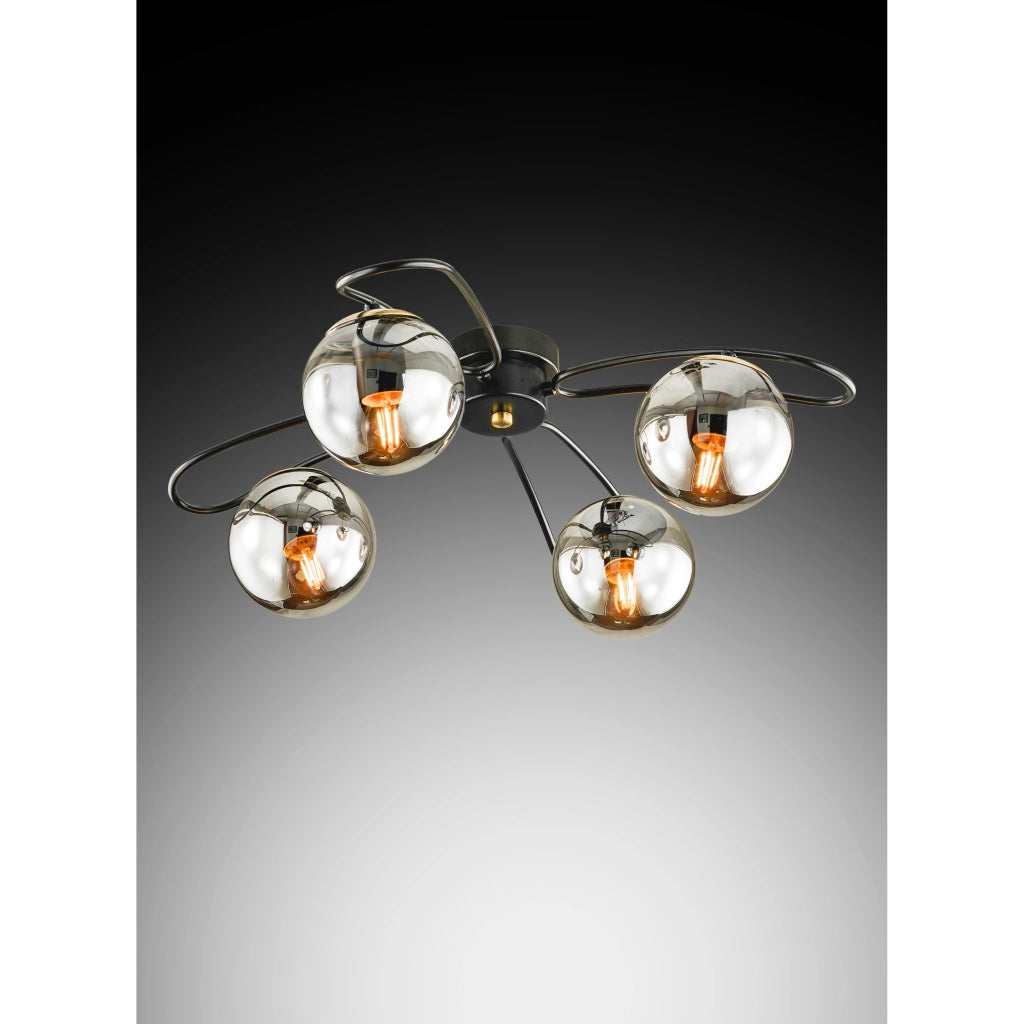 PLAFONIERA KARIN 4 LUCI E27 D.60XH20CM NERA / ORO