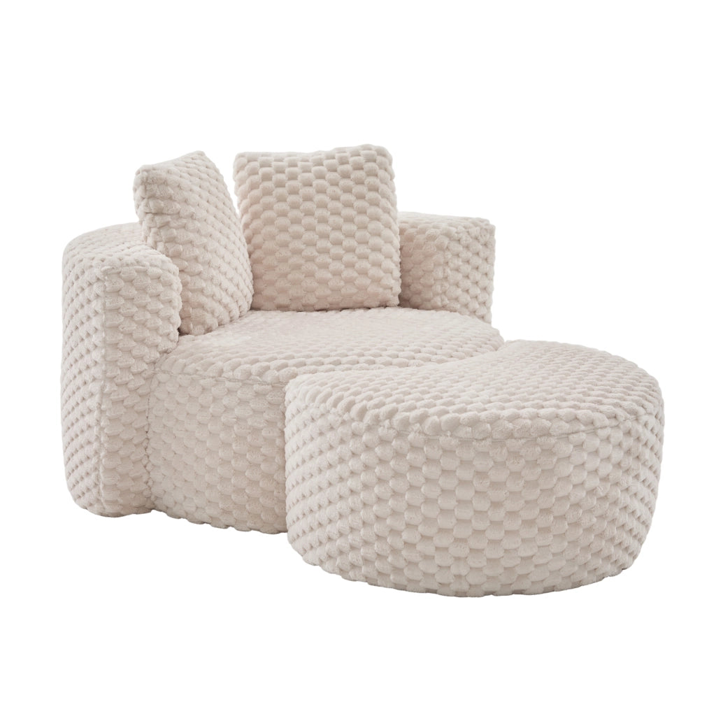POLTRONA in tessuto beige 129x116x65 cm con poggiapiedi