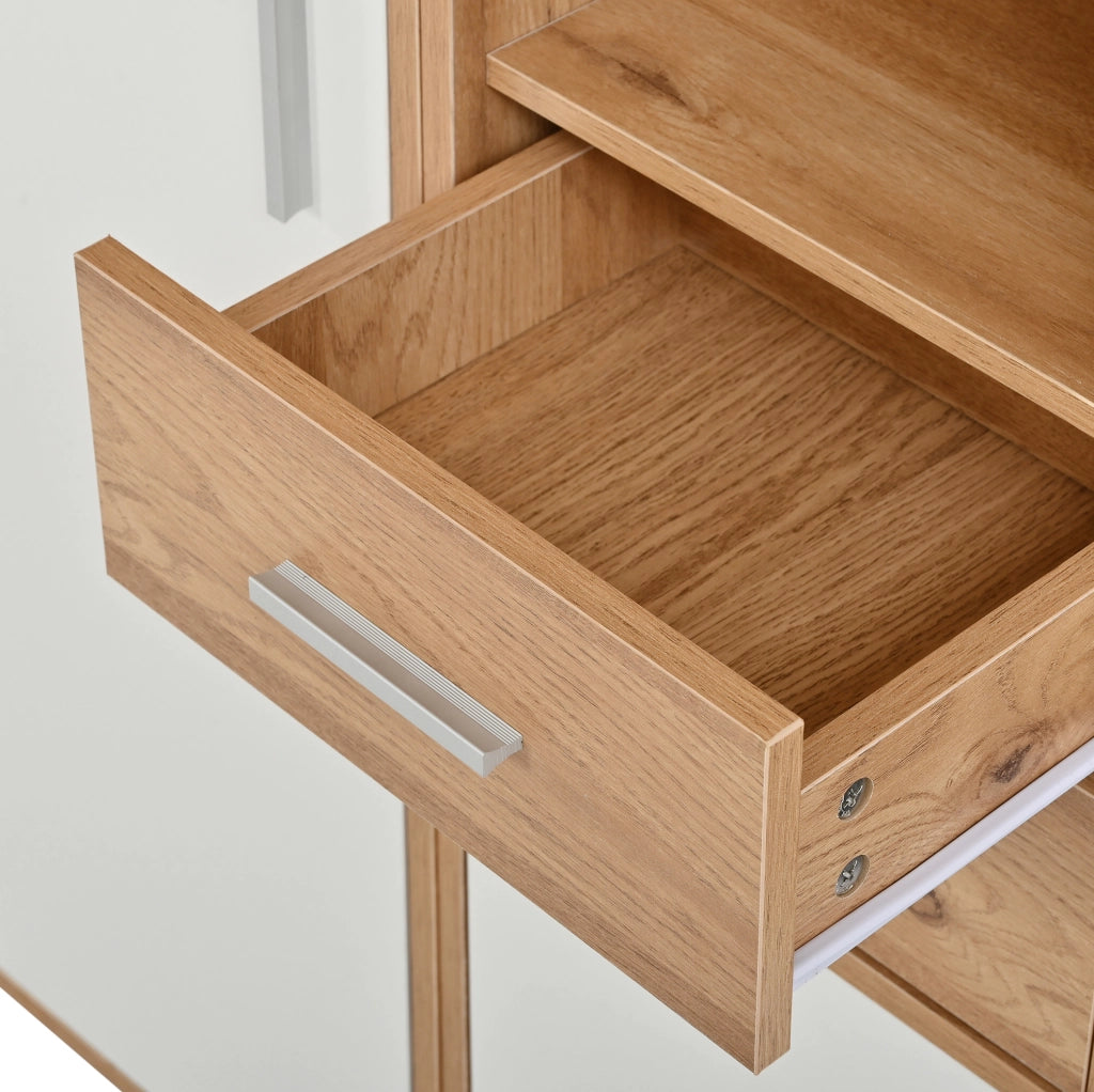 Garderoba da ingresso 120x32x178 cm multifunzione con specchio e LED in MDF; truciolato naturale bianco