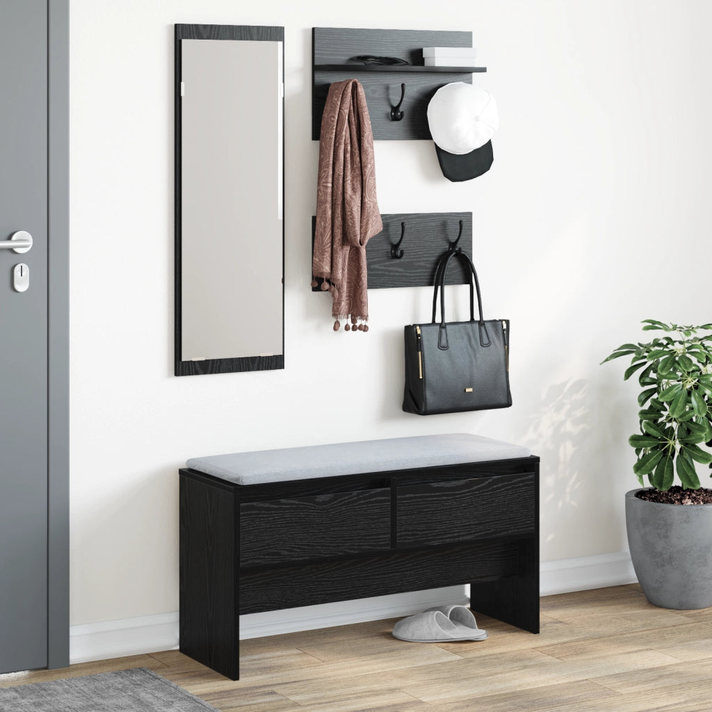 Set di Arredamento per Corridoio 4 Pezzi in Legno Nero Impregnato