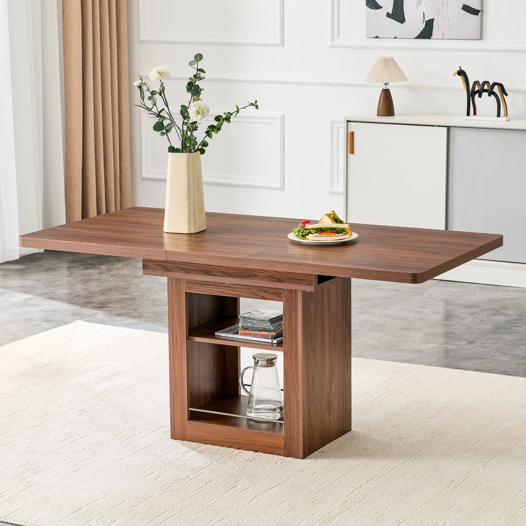 Tavolo allungabile con ripiano integrato e guide metalliche, per cucina e sala da pranzo, in MDF, noce