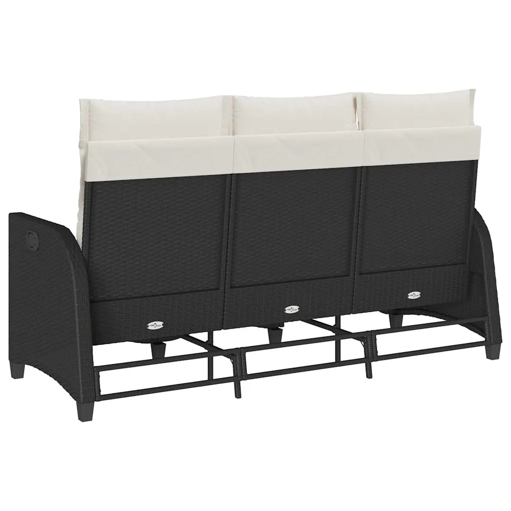 Divano da Giardino Reclinabile a L con Cuscini-Sofa da Giardino Nero Polyrattan