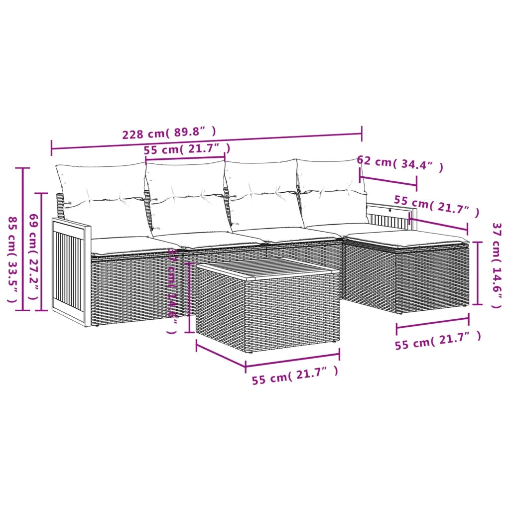 vidaXL Set Divano da Giardino 6 pz con Cuscini Grigio in Polyrattan