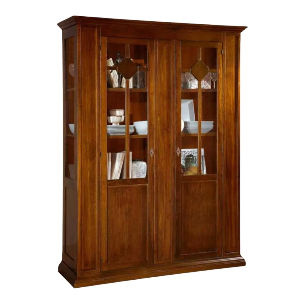 Vetrina 2 porte in legno tinta noce arte povera 148x49x207 - Mobili 2G