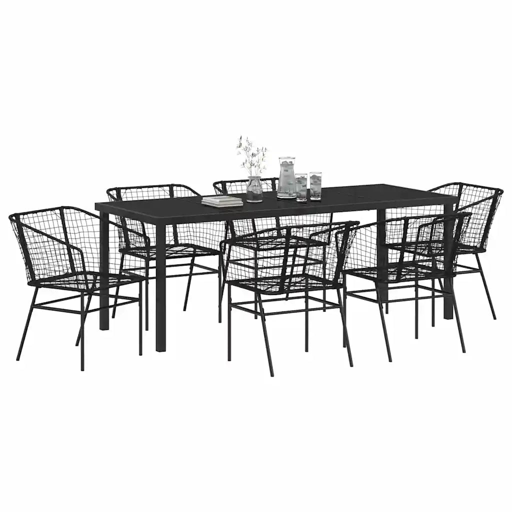 Set da Pranzo per Giardino 7 pcs Nero polyrattan 3380895