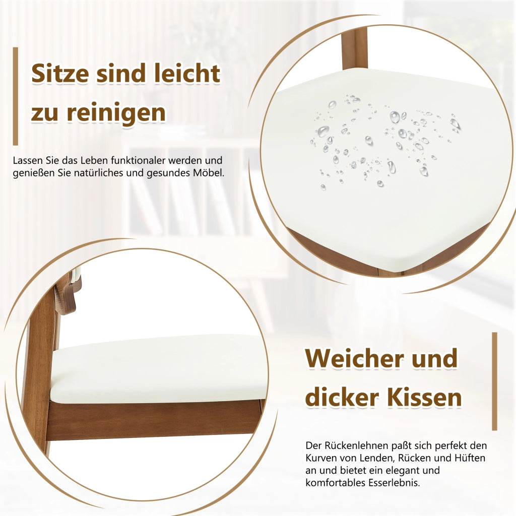 Sedia da Sala da Pranzo Set da 2 con Schienale a Farfalla Ergonomico e Seduta Imbottita in Legno di Hevea Bianco