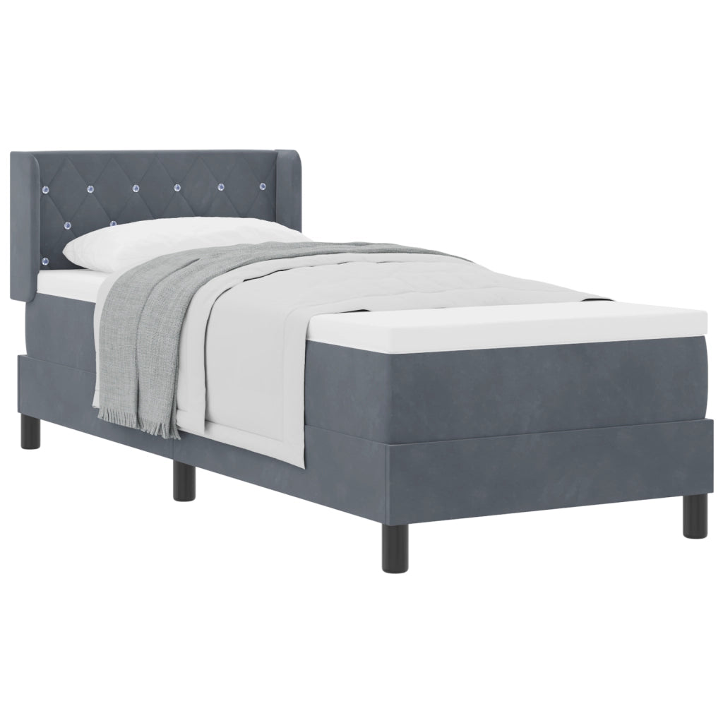 Letto Box Spring con Materasso Grigio Scuro 80x200 cm in Velluto