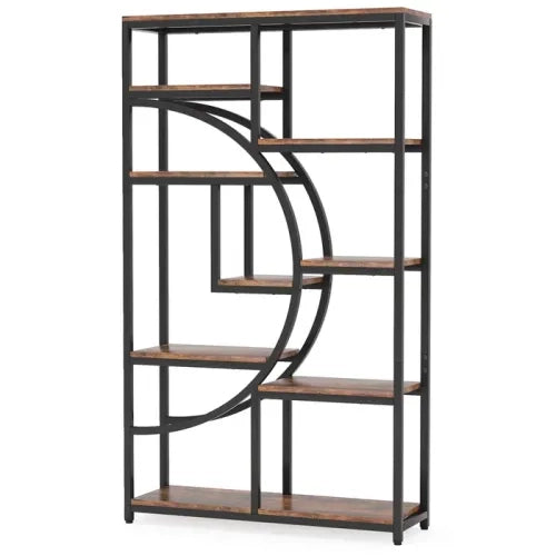 LIBRERIA geometrica a 9 ripiani aperti metallo nero e legno marrone rustico