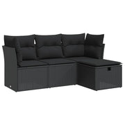 Set Divani da Giardino 4 pz | Set Salotto da Giardino con Cuscini Nero in Polyrattan