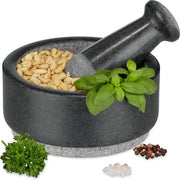 Vijzel e stampatore - granito - superficie ruvida - robusto - note di spezie - HxØ 7 x 16 cm - antracite.