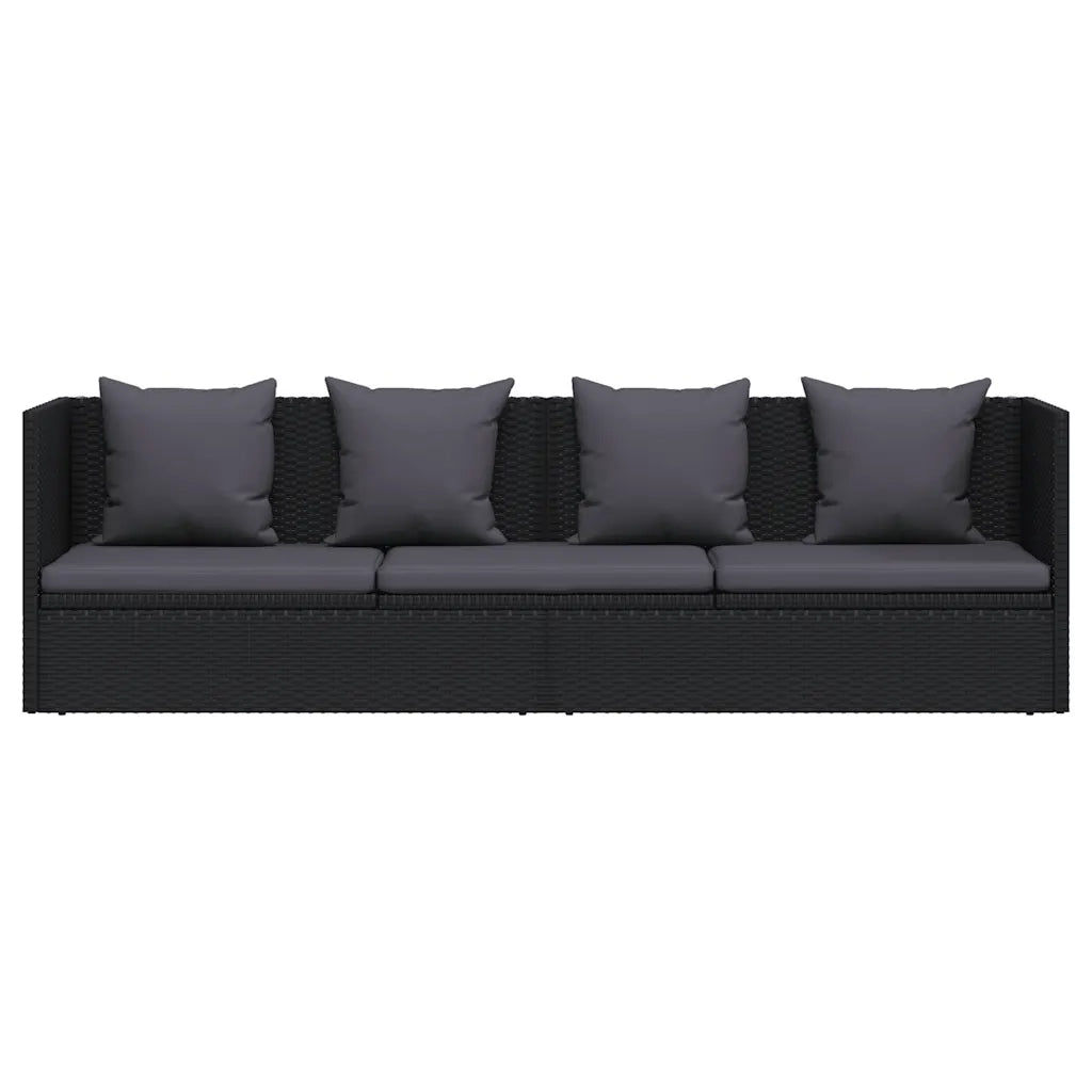 Lettino da Giardino con Cuscini in Polyrattan Nero 46087