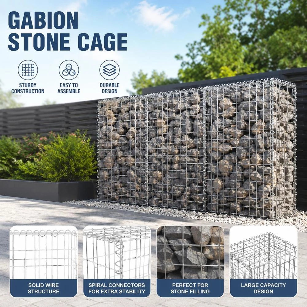 Gabion Wall With Cover, Galvanized Steel, 100x60x100 Cm