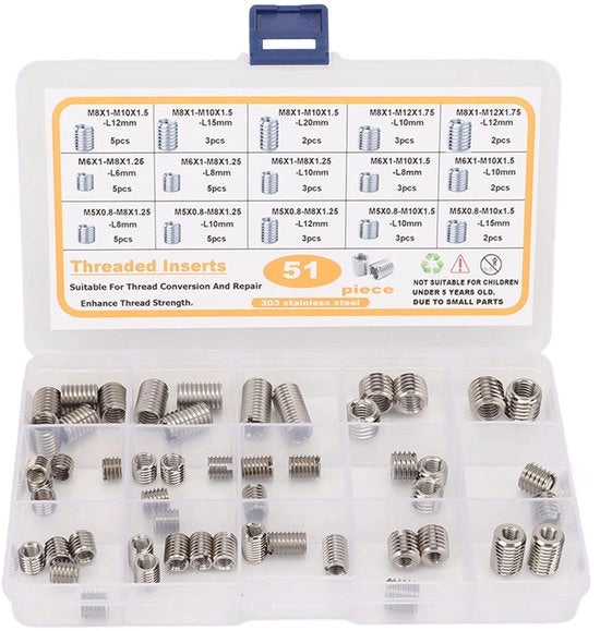 Imbottigliatore per cavi da 51 pezzi - Accessori di fissaggio in acciaio inossidabile - Ideale per la riparazione dei cavi - Dal M5 al M8 - Incluso con vite a clessidra