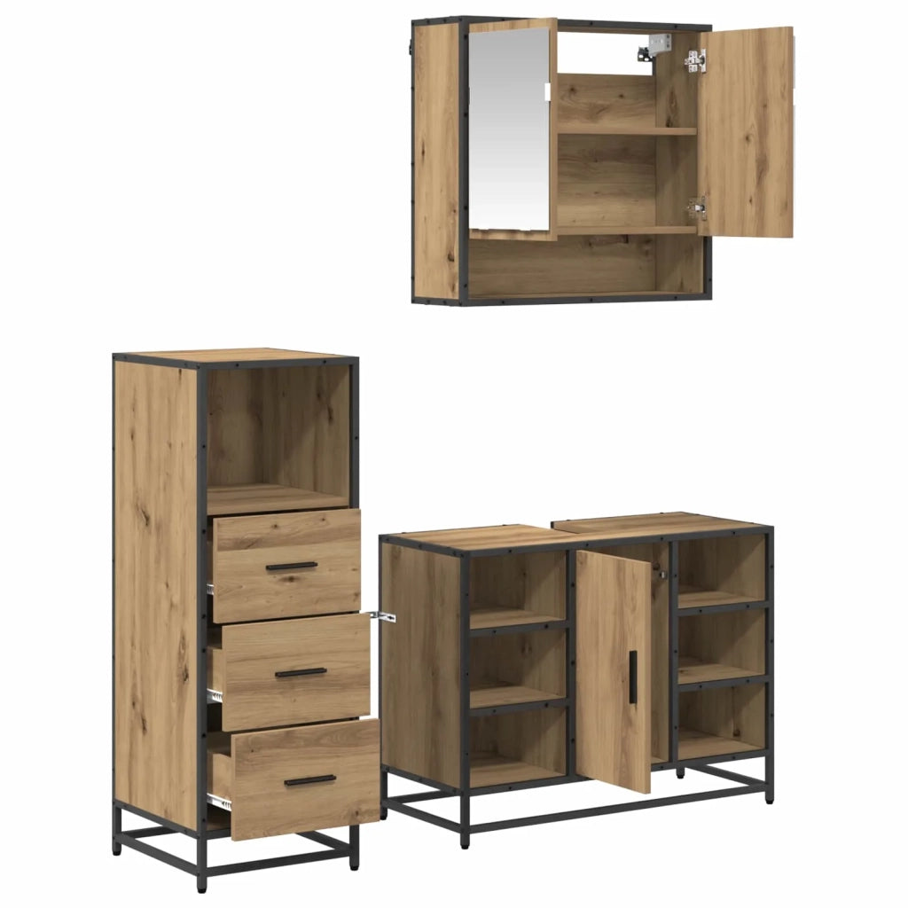 Set di mobili per il bagno con porta 3 pcs Rovere artigianale 3402564