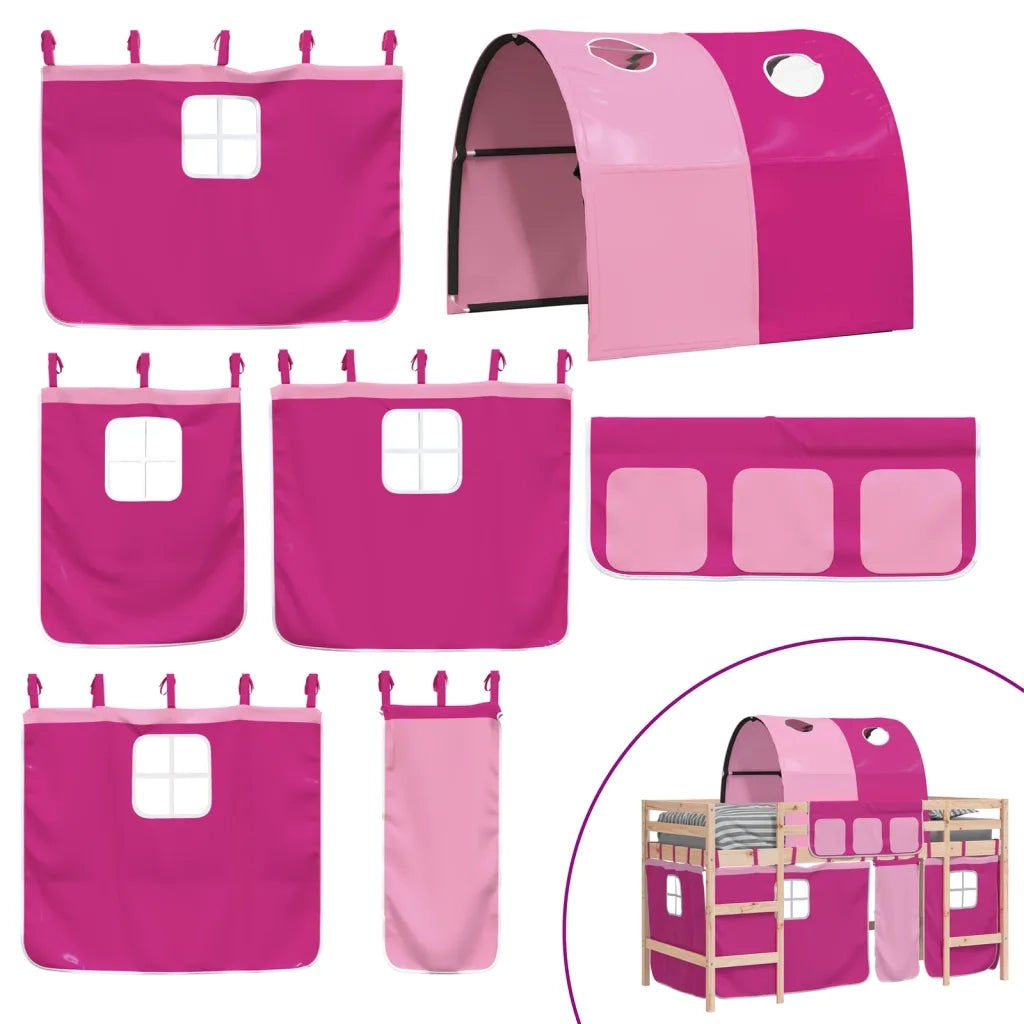 Letto a Soppalco con Tunnel Bambini Rosa 80x200cm Massello Pino 3206984