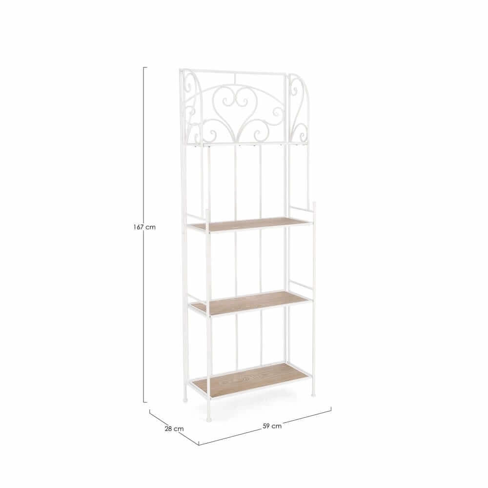 Scaffale in Metallo Bianco con 4 Piani in MDF Stile Romantico - GUSE