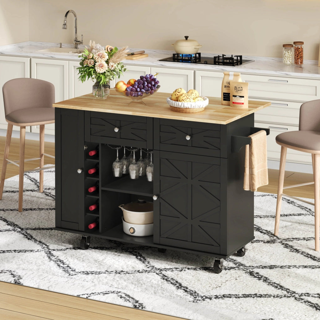 Carrello cucina con piano ribaltabile 120x45(70)x89 cm in MDF nero
