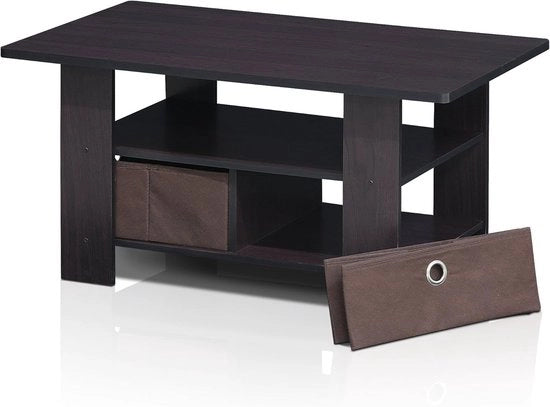 Tavolo salotto con caricabatterie, legno di balena scuro