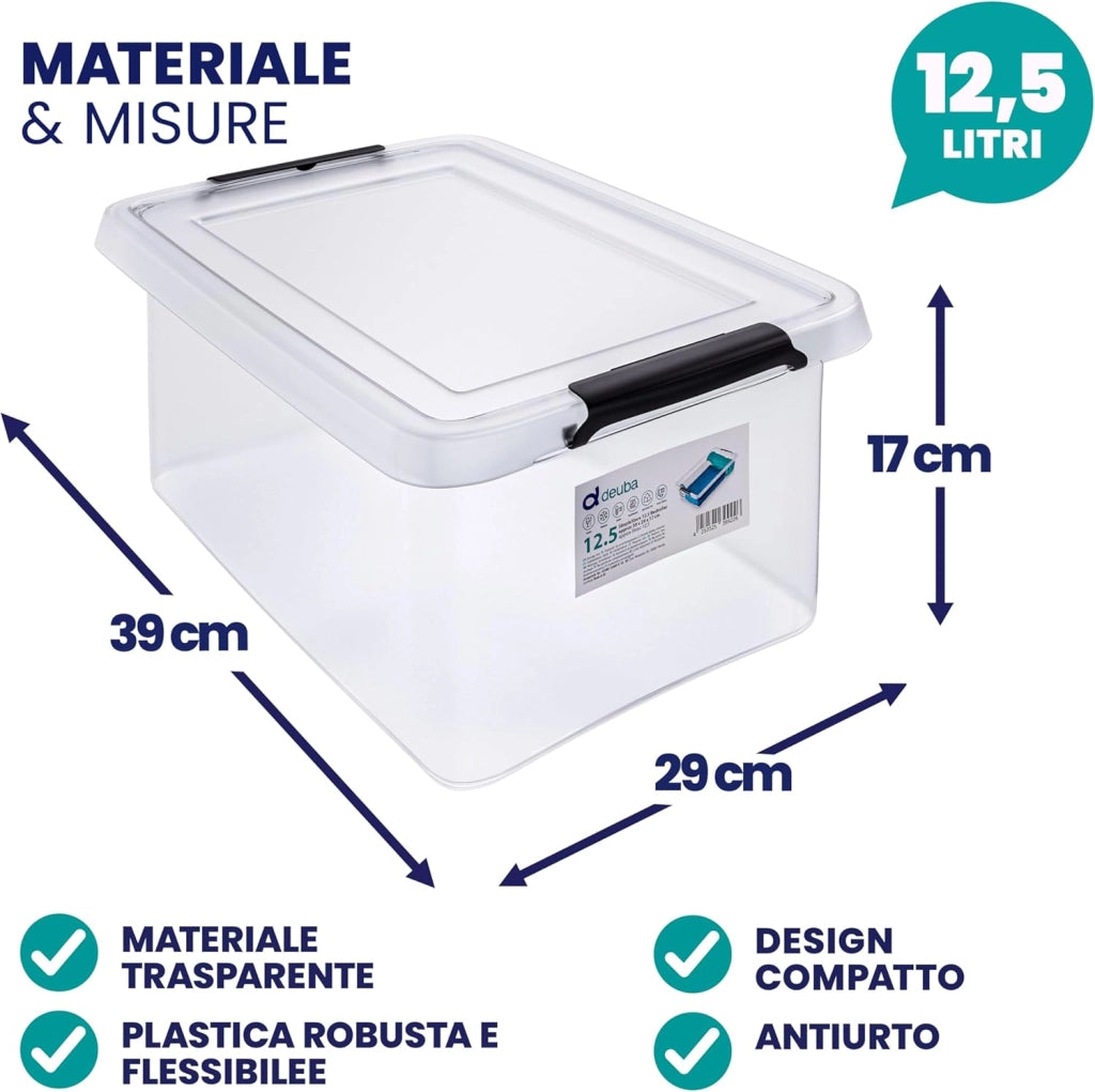 10x Contenitore Trasparente 12,5L con Coperchio BPA Free Scatole Impilabili Scatola Organizer Cucina Congelatore Contenitori Plastica Box